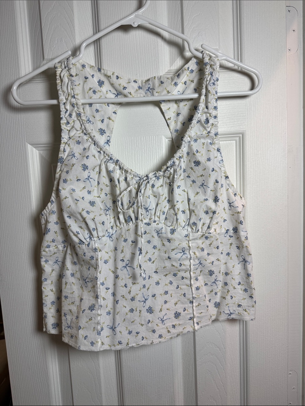 Self Esteem White Floral Tie-Front Crop Camisole